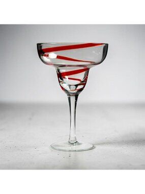 Margarita Glass Swirline Red Pier 1 Pier One Swirl Hand Blown Clear Stemware EUC
